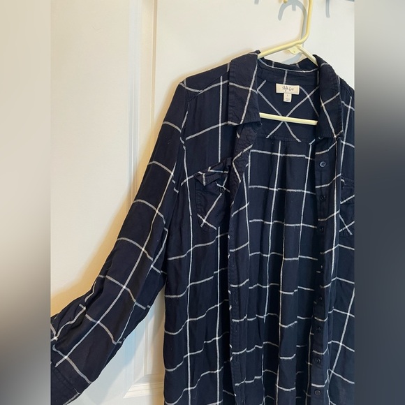 Style & Co Blue Plaid Button Up Top Size Large - Picture 10 of 11